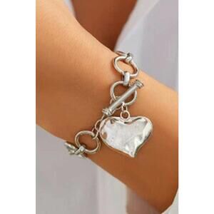 Silvertone Heart Charm Bracelet - 7 inches
